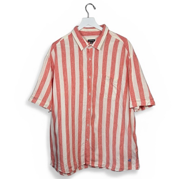 J. Peterman Other - J. Peterman Men’s Red White Short-Sleeve Striped 100% Linen Shirt M-379 Sz XXL
